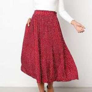 Elegant Red Polka Dot A-Line Skirt